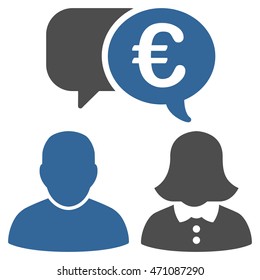 Euro Chat icon. Vector style is bicolor flat iconic symbol with rounded angles, cobalt and gray colors, white background.
