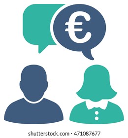 Euro Chat icon. Vector style is bicolor flat iconic symbol with rounded angles, cobalt and cyan colors, white background.