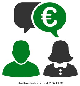 Euro Chat icon. Vector style is bicolor flat iconic symbol with rounded angles, green and gray colors, white background.