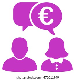 Euro Chat icon. Vector style is flat iconic symbol with rounded angles, violet color, white background.