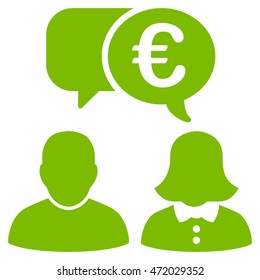Euro Chat icon. Vector style is flat iconic symbol with rounded angles, eco green color, white background.