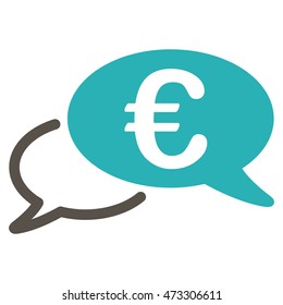 Euro Chat icon. Vector style is bicolor flat iconic symbol with rounded angles, grey and cyan colors, white background.
