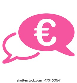 Euro Chat icon. Vector style is flat iconic symbol with rounded angles, pink color, white background.