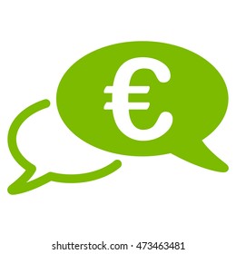 Euro Chat icon. Vector style is flat iconic symbol with rounded angles, eco green color, white background.