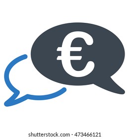 Euro Chat icon. Vector style is bicolor flat iconic symbol with rounded angles, smooth blue colors, white background.