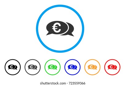 Euro Chat rounded icon. Style is a flat euro chat gray symbol inside light blue circle with black, gray, green, blue, red, orange versions. Vector designed for web and software interfaces.