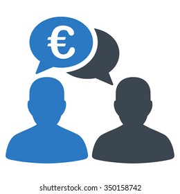 Euro Chat vector icon. Style is bicolor flat symbol, smooth blue colors, rounded angles, white background.