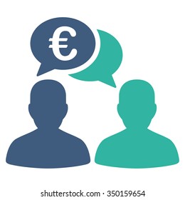 Euro Chat vector icon. Style is bicolor flat symbol, cobalt and cyan colors, rounded angles, white background.