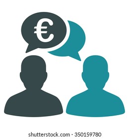 Euro Chat vector icon. Style is bicolor flat symbol, soft blue colors, rounded angles, white background.