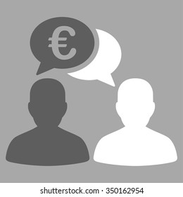 Euro Chat vector icon. Style is bicolor flat symbol, dark gray and white colors, rounded angles, silver background.
