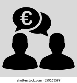 Euro Chat vector icon. Style is flat symbol, black color, rounded angles, light gray background.