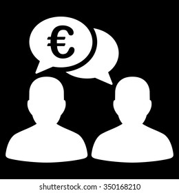 Euro Chat vector icon. Style is flat symbol, white color, rounded angles, black background.