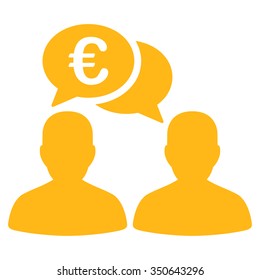 Euro Chat vector icon. Style is flat symbol, yellow color, rounded angles, white background.