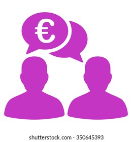 Euro Chat vector icon. Style is flat symbol, violet color, rounded angles, white background.