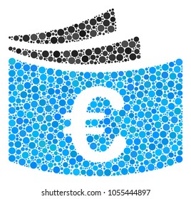Euro Checkbook collage of dots in various sizes and color hues. Round dots are grouped into euro checkbook vector mosaic. Vector illustration.