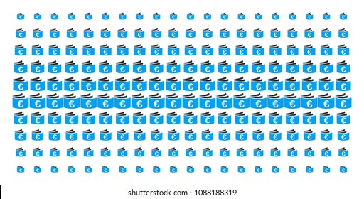 Euro checkbook icon halftone pattern, constructed for backgrounds, covers, templates and abstraction effects. Vector Euro checkbook shapes organized into halftone array.