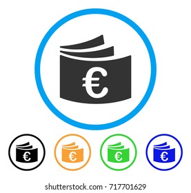 Icono de chequera en euros. El estilo de la Ilustración vectorial es un símbolo redondeado gris de la chequera del euro icónico plano dentro del círculo azul claro con versiones negras, verdes, azules, amarillas del color.