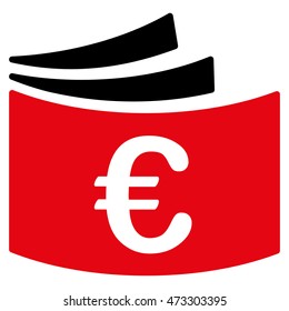Euro Checkbook icon. Vector style is bicolor flat iconic symbol with rounded angles, intensive red and black colors, white background.