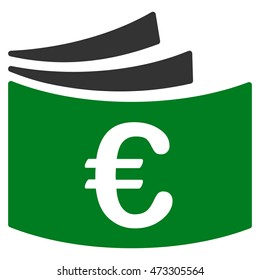 Euro Checkbook icon. Vector style is bicolor flat iconic symbol with rounded angles, green and gray colors, white background.