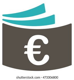 Euro Checkbook icon. Vector style is bicolor flat iconic symbol with rounded angles, grey and cyan colors, white background.