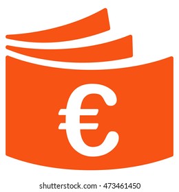 Euro Checkbook icon. Vector style is flat iconic symbol with rounded angles, orange color, white background.