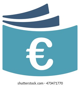 Euro Checkbook icon. Vector style is bicolor flat iconic symbol with rounded angles, cyan and blue colors, white background.