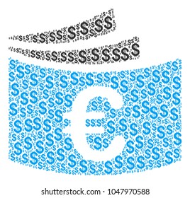 Euro Checkbook mosaic of dollars. Vector dollar currency symbols are united into euro checkbook collage.