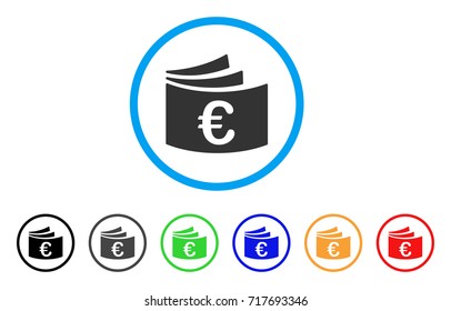 Euro Checkbook rounded icon. Style is a flat euro checkbook grey symbol inside light blue circle with black, gray, green, blue, red, orange color versions.
