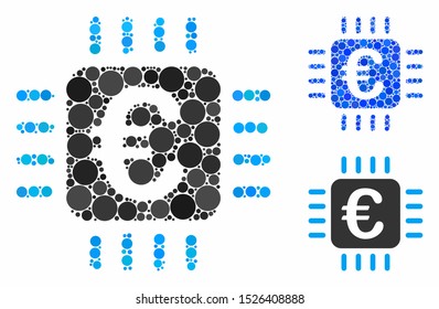 Euro chip composition for Euro chip icon of filled circles in various sizes and color tints. Vector filled circles are combined into blue composition. Dotted Euro chip icon in usual and blue versions.