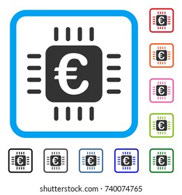 Euro Chip icon. Flat gray iconic symbol in a light blue rounded square. Black, gray, green, blue, red, orange color versions of Euro Chip vector. Designed for web and software UI.