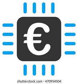 Euro Chip icon. Vector style is bicolor flat iconic symbol with rounded angles, blue and gray colors, white background.