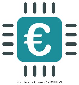 Euro Chip icon. Vector style is bicolor flat iconic symbol with rounded angles, soft blue colors, white background.