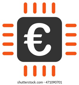 Euro Chip icon. Vector style is bicolor flat iconic symbol with rounded angles, orange and gray colors, white background.