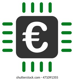 Euro Chip icon. Vector style is bicolor flat iconic symbol with rounded angles, green and gray colors, white background.