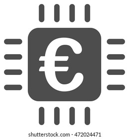 Euro Chip icon. Vector style is flat iconic symbol with rounded angles, gray color, white background.