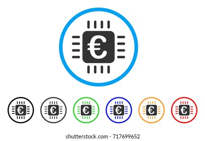 Euro Chip rounded icon. Style is a flat euro chip gray symbol inside light blue circle with black, gray, green, blue, red, orange versions. Vector designed for web and software interfaces.