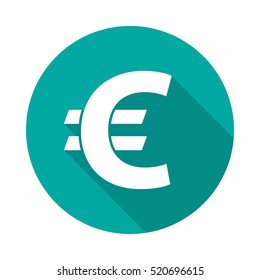 Euro circle icon with long shadow. Flat design style. Euro simple silhouette. Modern round icon in stylish colors. Web site page and mobile app design vector element.