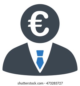 Euro Clerk icon. Vector style is bicolor flat iconic symbol, smooth blue colors, white background.