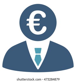 Euro Clerk icon. Vector style is bicolor flat iconic symbol, cyan and blue colors, white background.