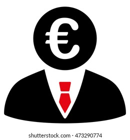 Euro Clerk icon. Vector style is bicolor flat iconic symbol, intensive red and black colors, white background.