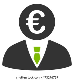 Euro Clerk icon. Vector style is bicolor flat iconic symbol, eco green and gray colors, white background.
