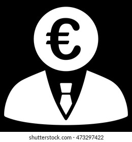 Euro Clerk icon. Vector style is flat iconic symbol, white color, black background.
