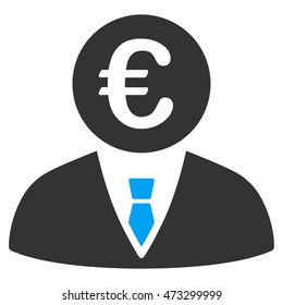 Euro Clerk icon. Vector style is bicolor flat iconic symbol, blue and gray colors, white background.