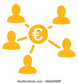 Euro Client Payments vector icon. Style is flat symbol, yellow color, rounded angles, white background.