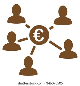 Euro Client Payments vector icon. Style is flat symbol, brown color, rounded angles, white background.