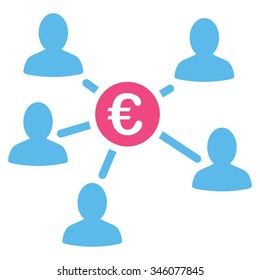 Euro Client Payments vector icon. Style is bicolor flat symbol, pink and blue colors, rounded angles, white background.