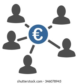 Euro Client Payments vector icon. Style is bicolor flat symbol, cobalt and gray colors, rounded angles, white background.