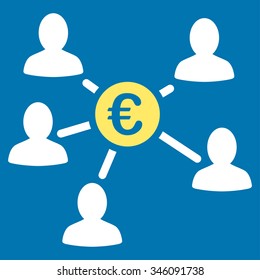 Euro Client Payments vector icon. Style is bicolor flat symbol, yellow and white colors, rounded angles, blue background.