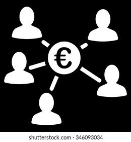 Euro Client Payments vector icon. Style is flat symbol, white color, rounded angles, black background.