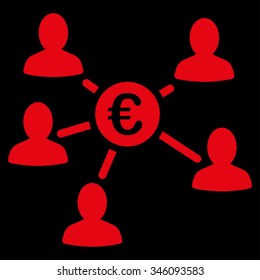Euro Client Payments vector icon. Style is flat symbol, red color, rounded angles, black background.